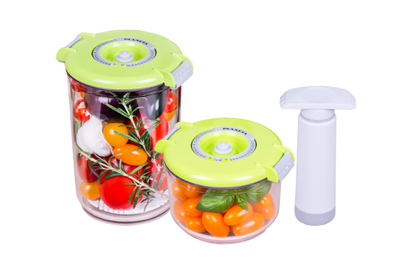 Vakuumboxen-Set 3-teilig – rund, 0,75 + 1,5 l mit Handpumpe